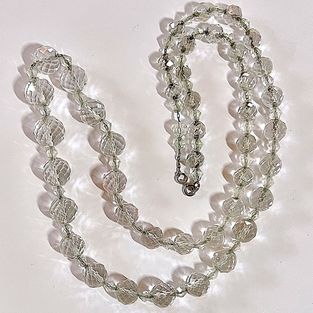 Antique Art Deco Faceted Crystal 26in. Long Necklace. Pre Owned, Spring Clasp